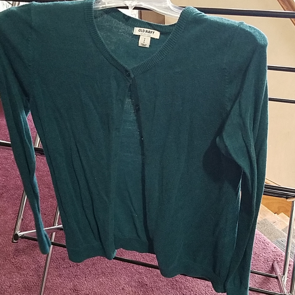 Teal blue button down thin sweater